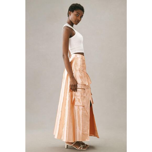 Anthropologie Let Me Be Metallic Cargo Maxi Skirt - New Small - Picture 2 of 8